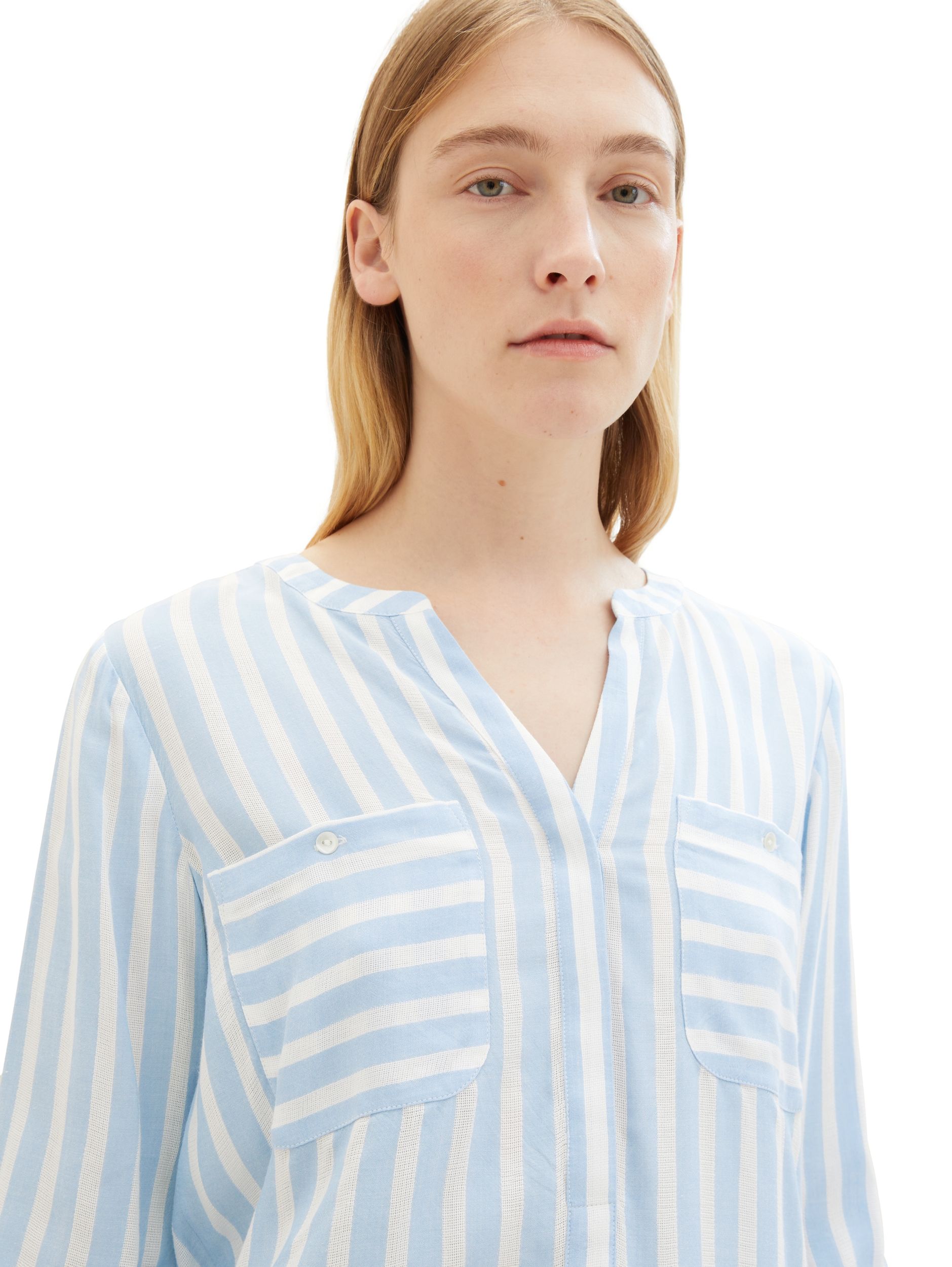 Tom Tailor |  Tom Tailor Druckbluse  | 44 | offwhite blue vertical stripe