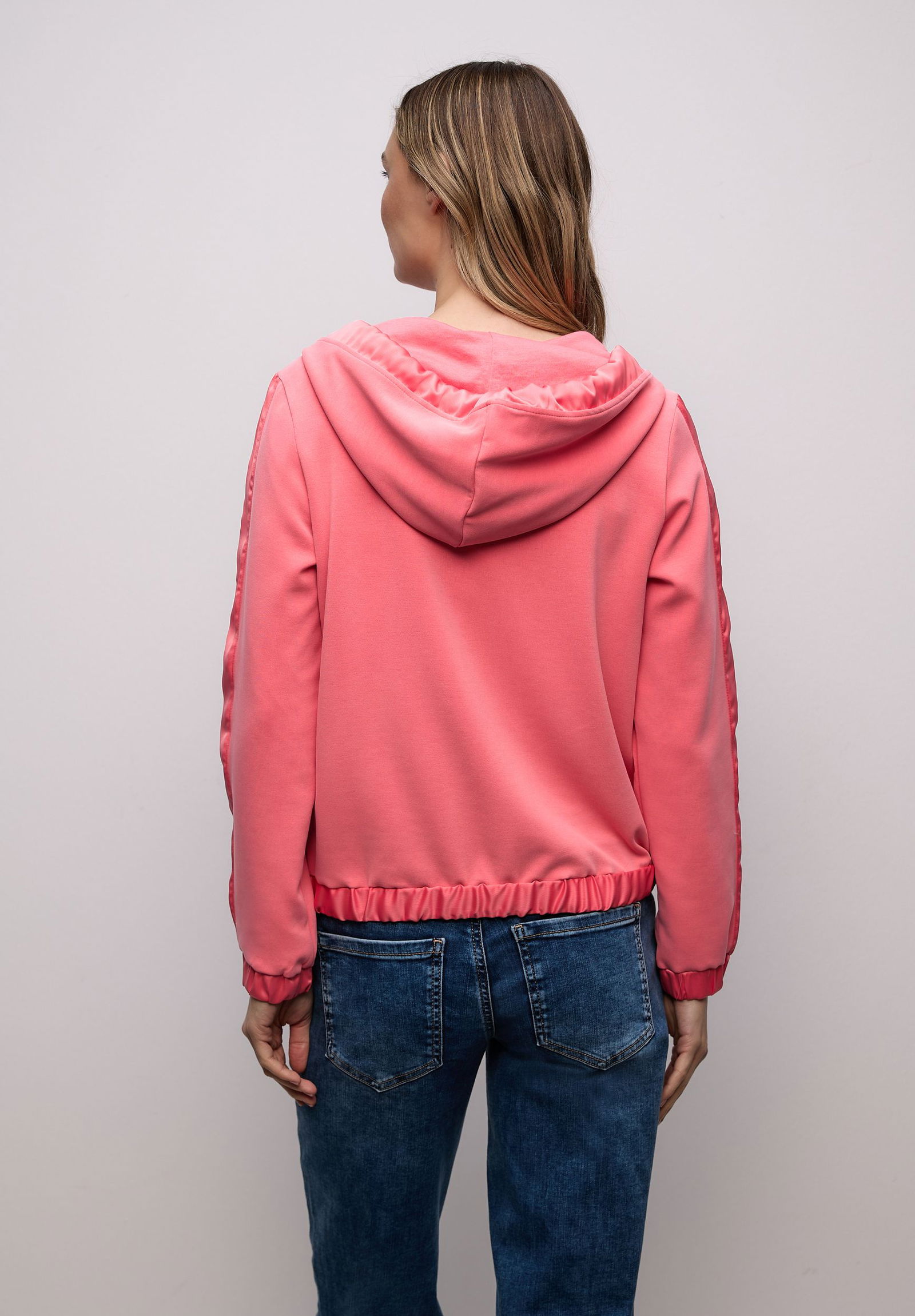 |  short silk look hoody jacket w, striking coral | 38 | 4565_17261