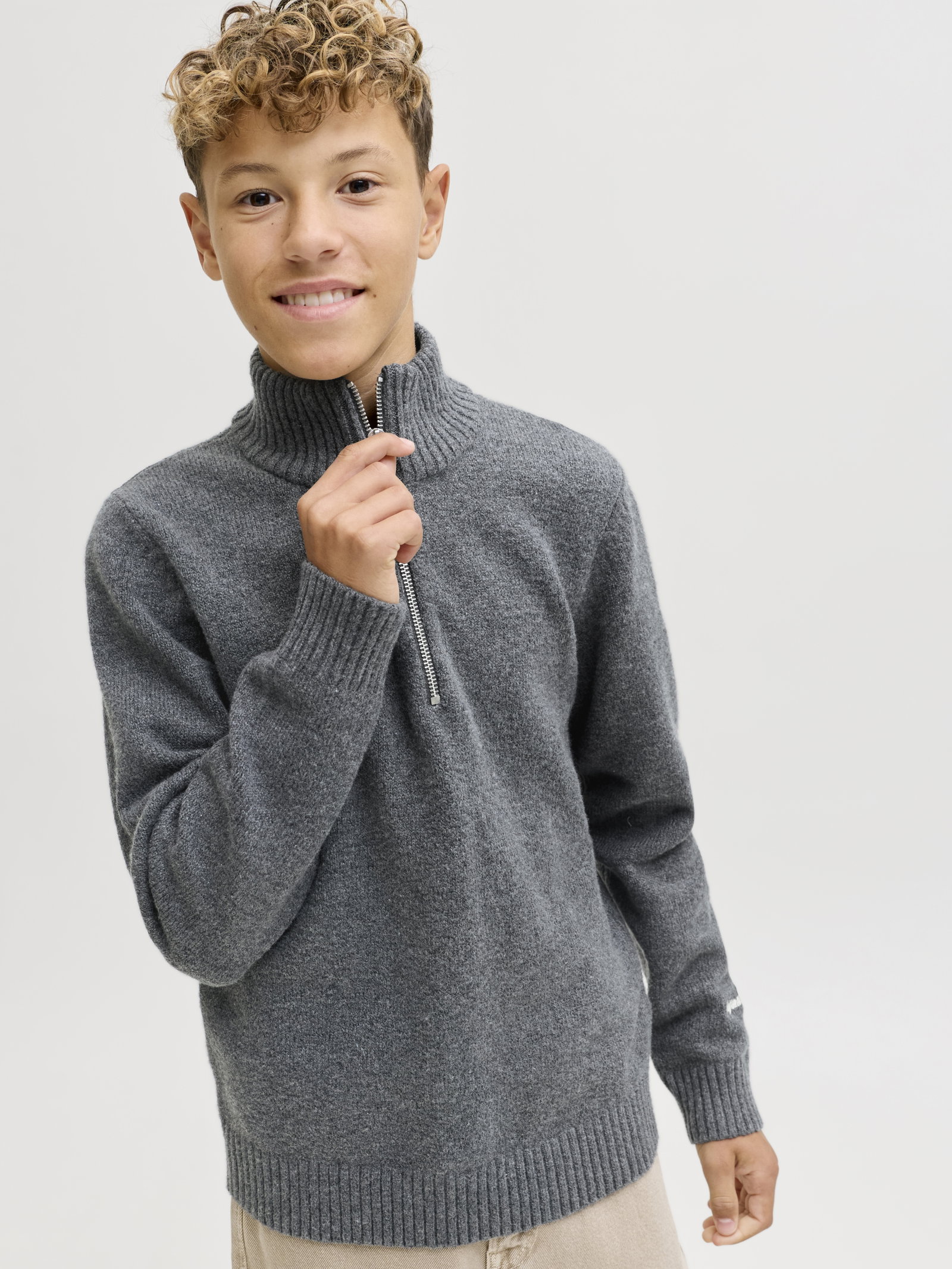 JORNORREBRO KNIT HALF ZIP JNR, Dark Grey Melange #7