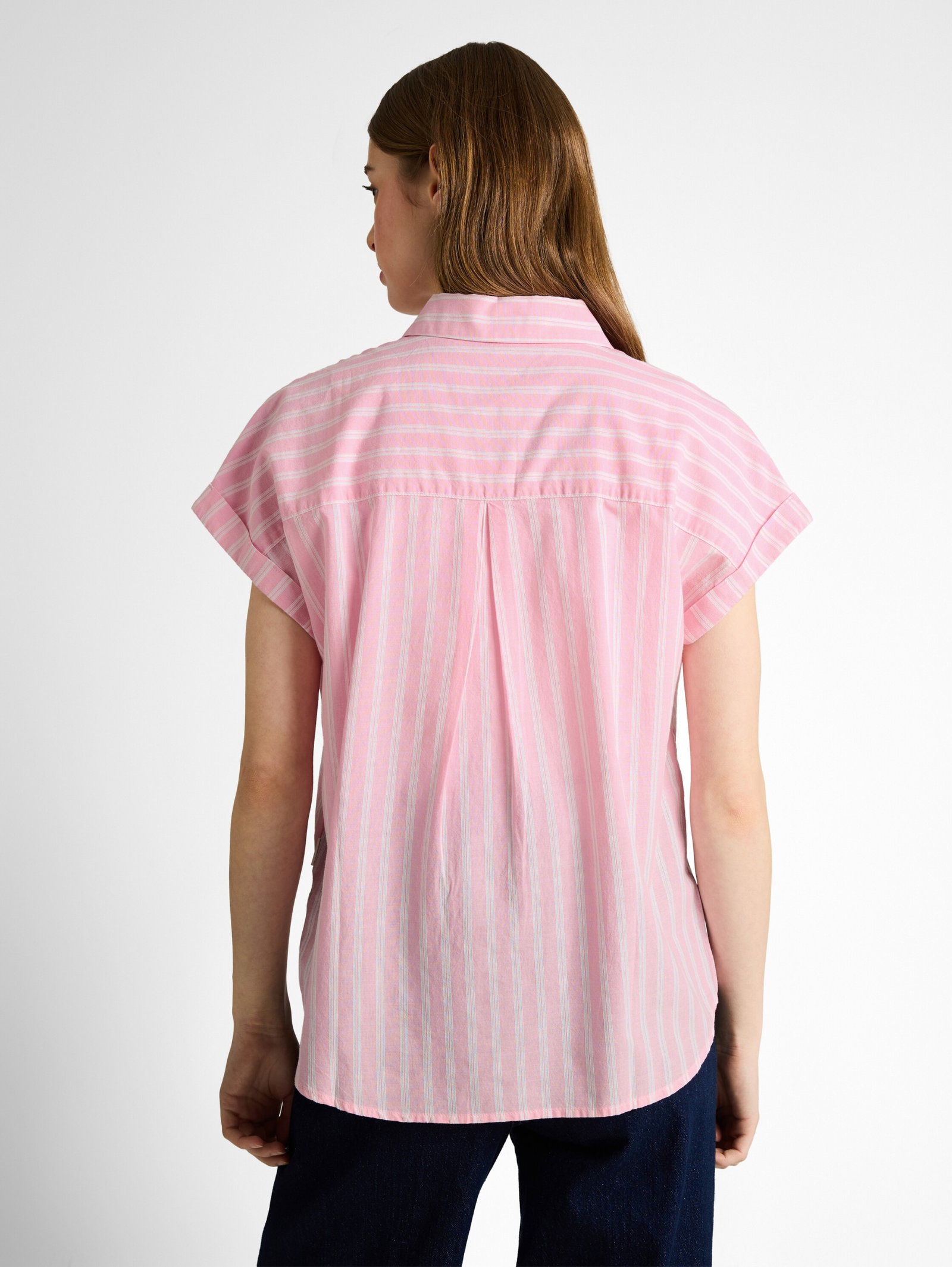 shortsleeve cotton shirt, blush pink stripe #4