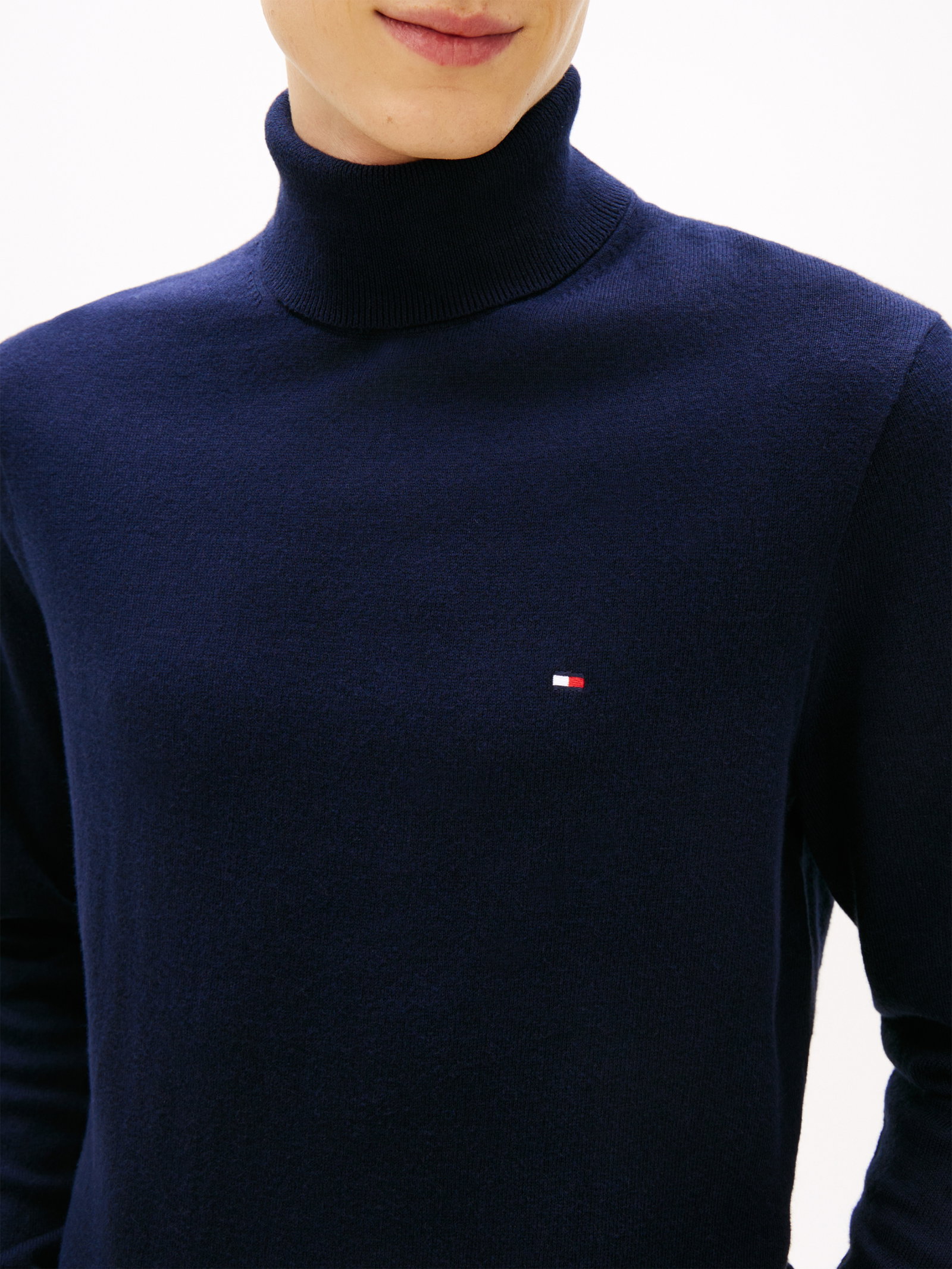 PIMA ORG CTN CASHMERE ROLL NECK, BLUE #1