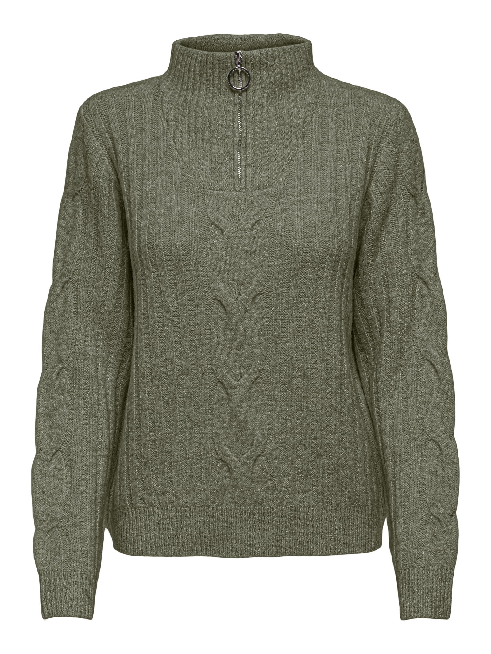 JDYANDREA L/S ZIP CABLE PULLOVE KNT, Kalamata/MELANGE #1
