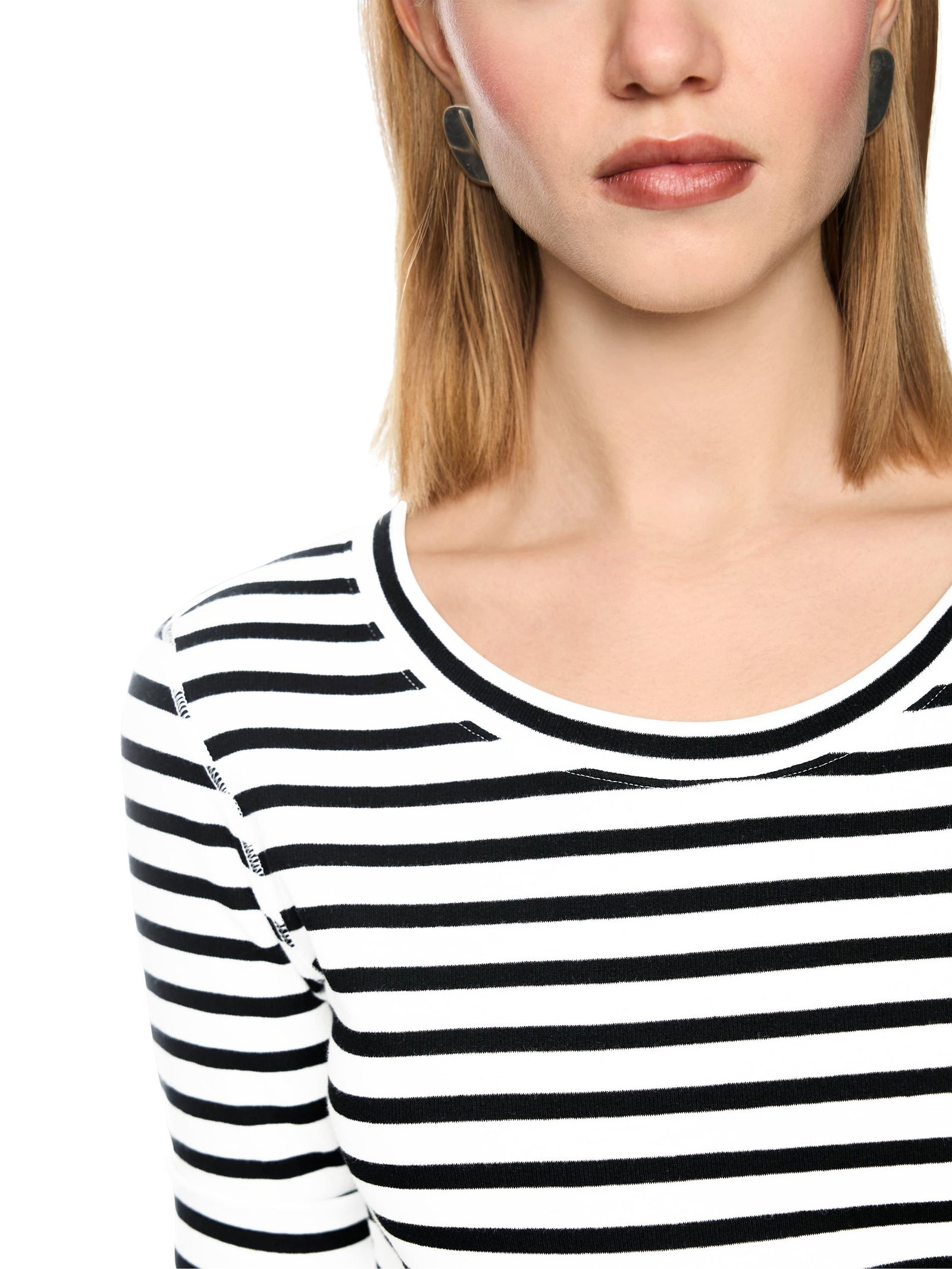 Marc Cain Additions |  Ringel-T-Shirt aus Baumwoll-Ripp | 38 | white and black