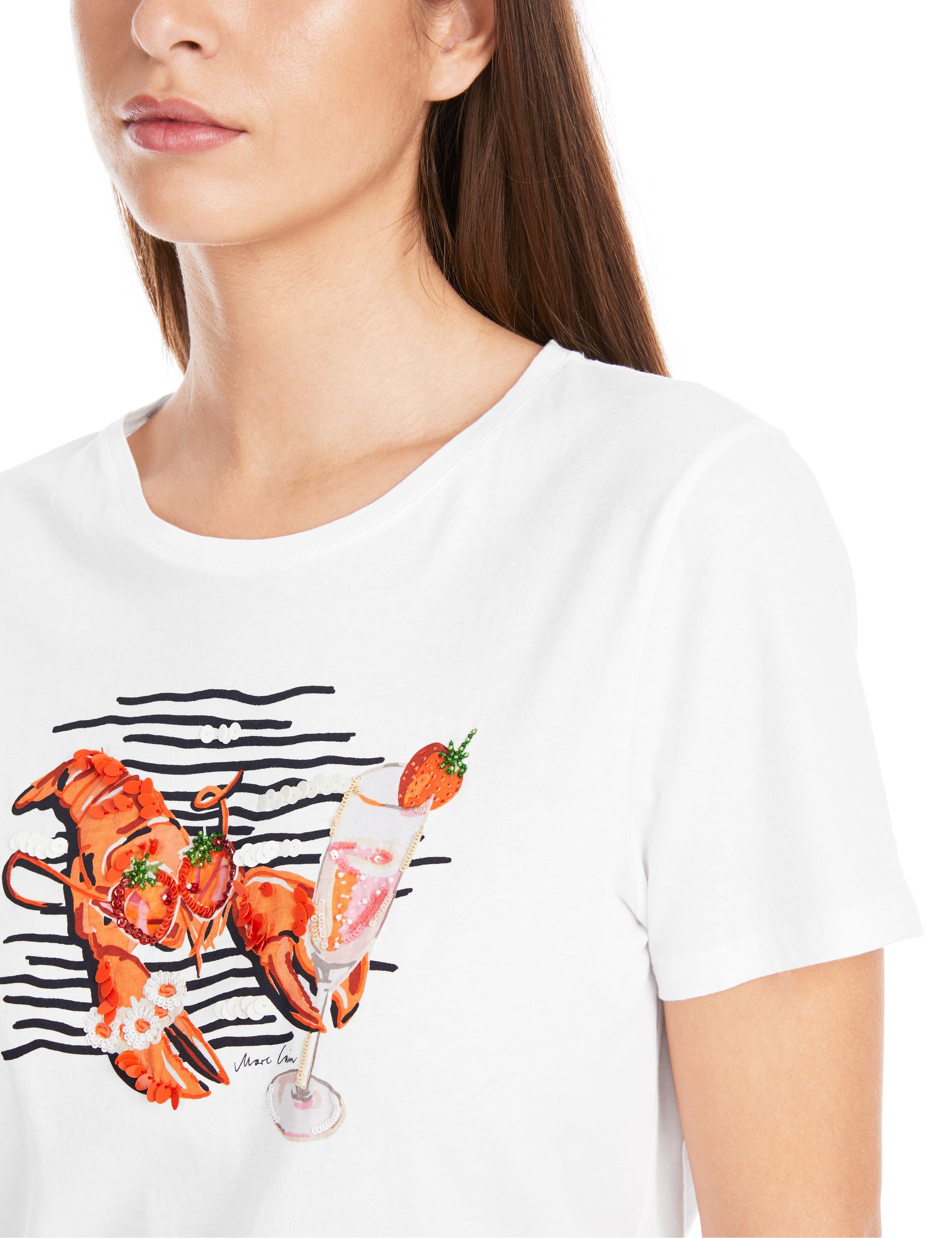 Marc Cain Additions |  Baumwoll-T-Shirt mit Lobster-Print | 44 | white