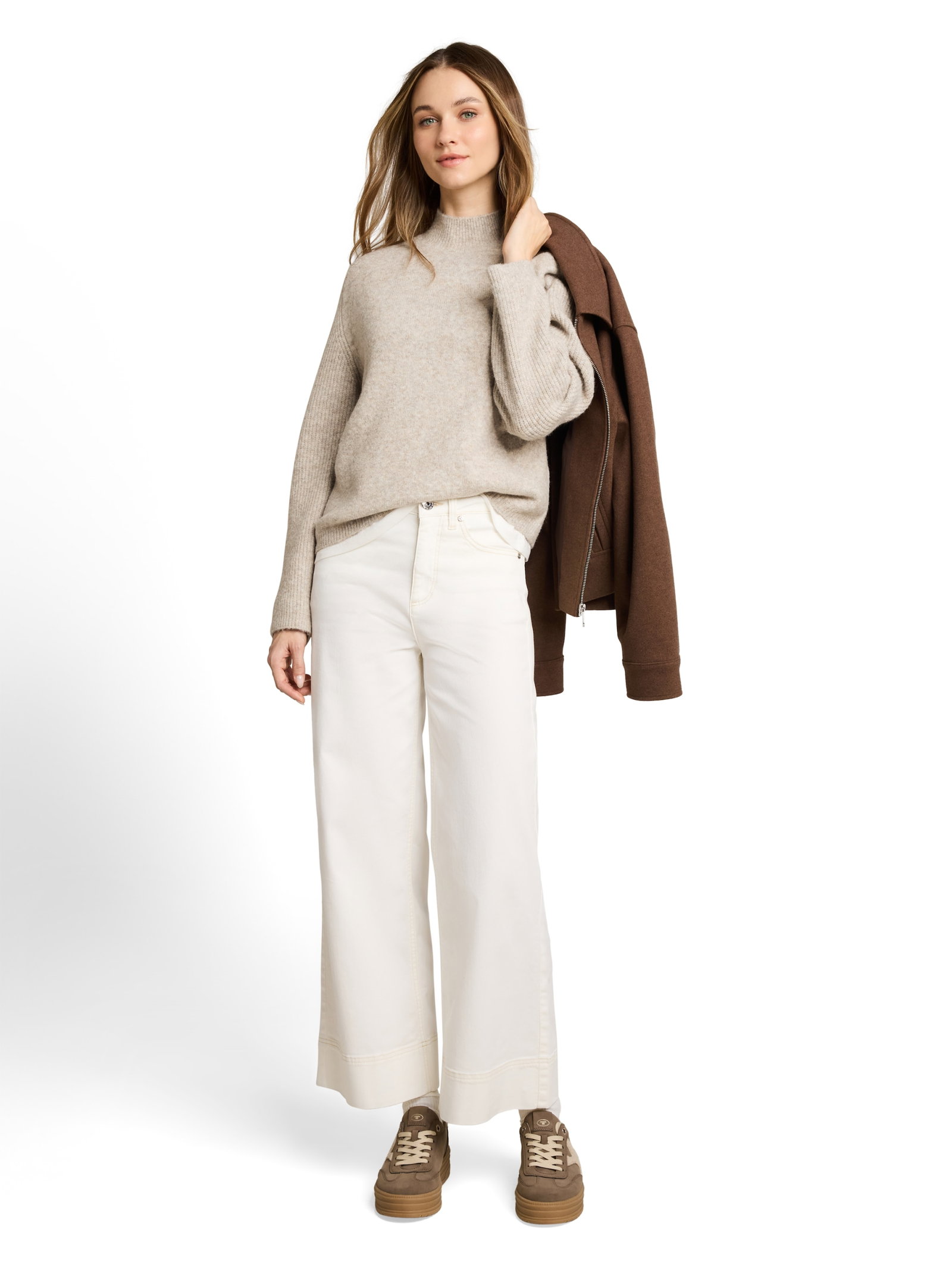 knit mock-neck with saddleshou, atmosphere beige melange #3
