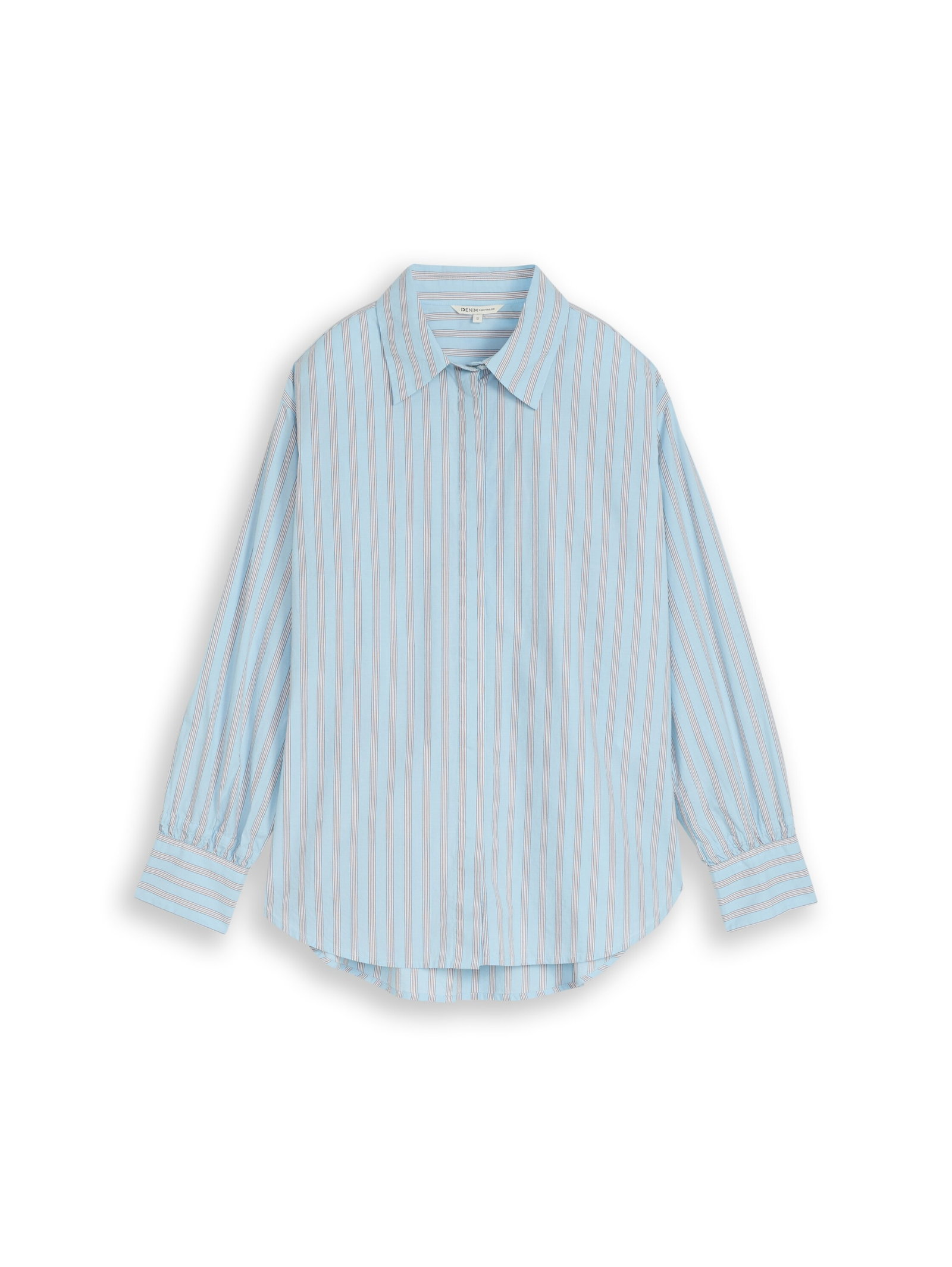long poplin shirt, blue white brown stripe #1