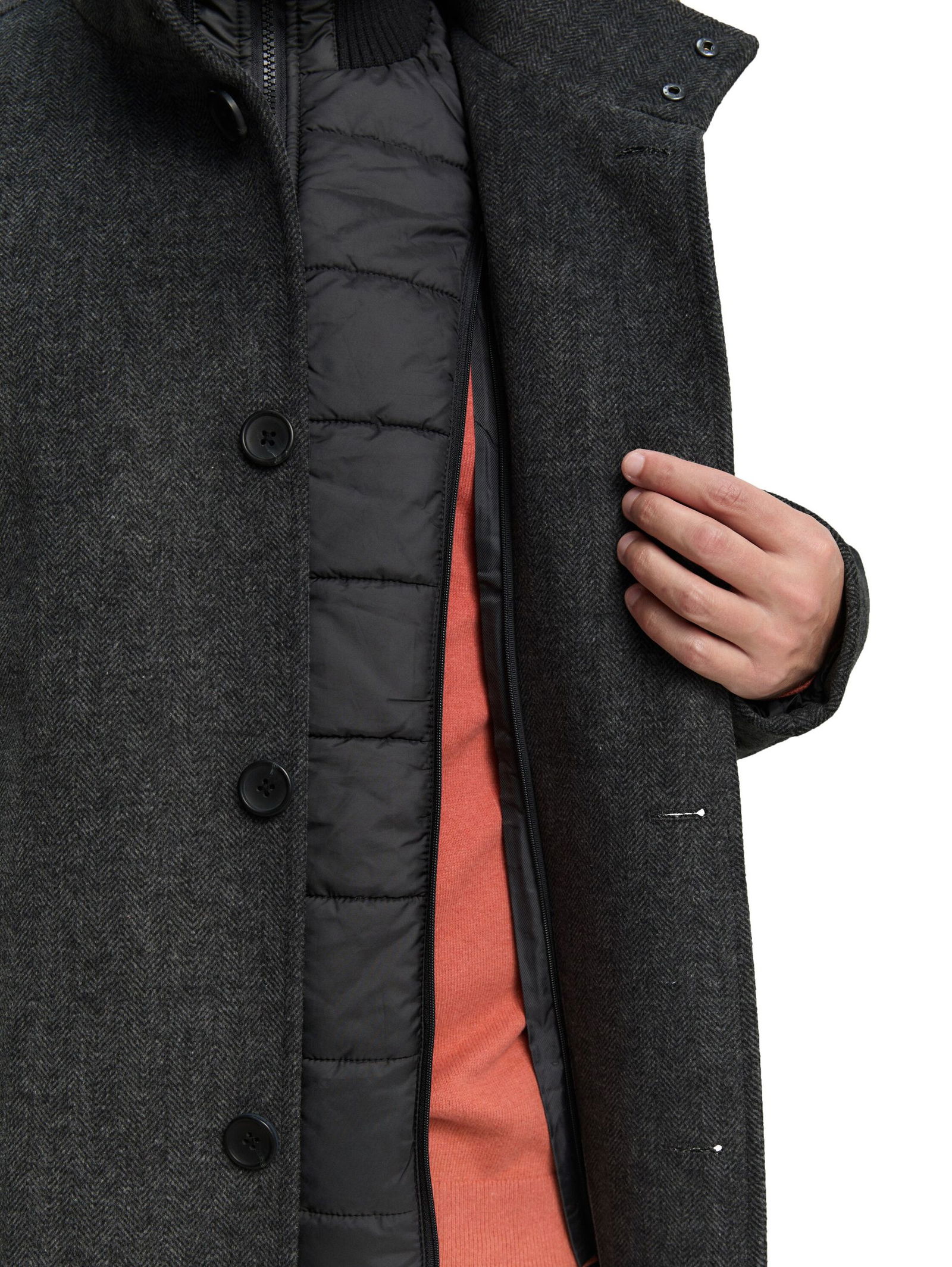 Tom Tailor | Tom Tailor Wollmantel | XXL | dark grey black herringbone