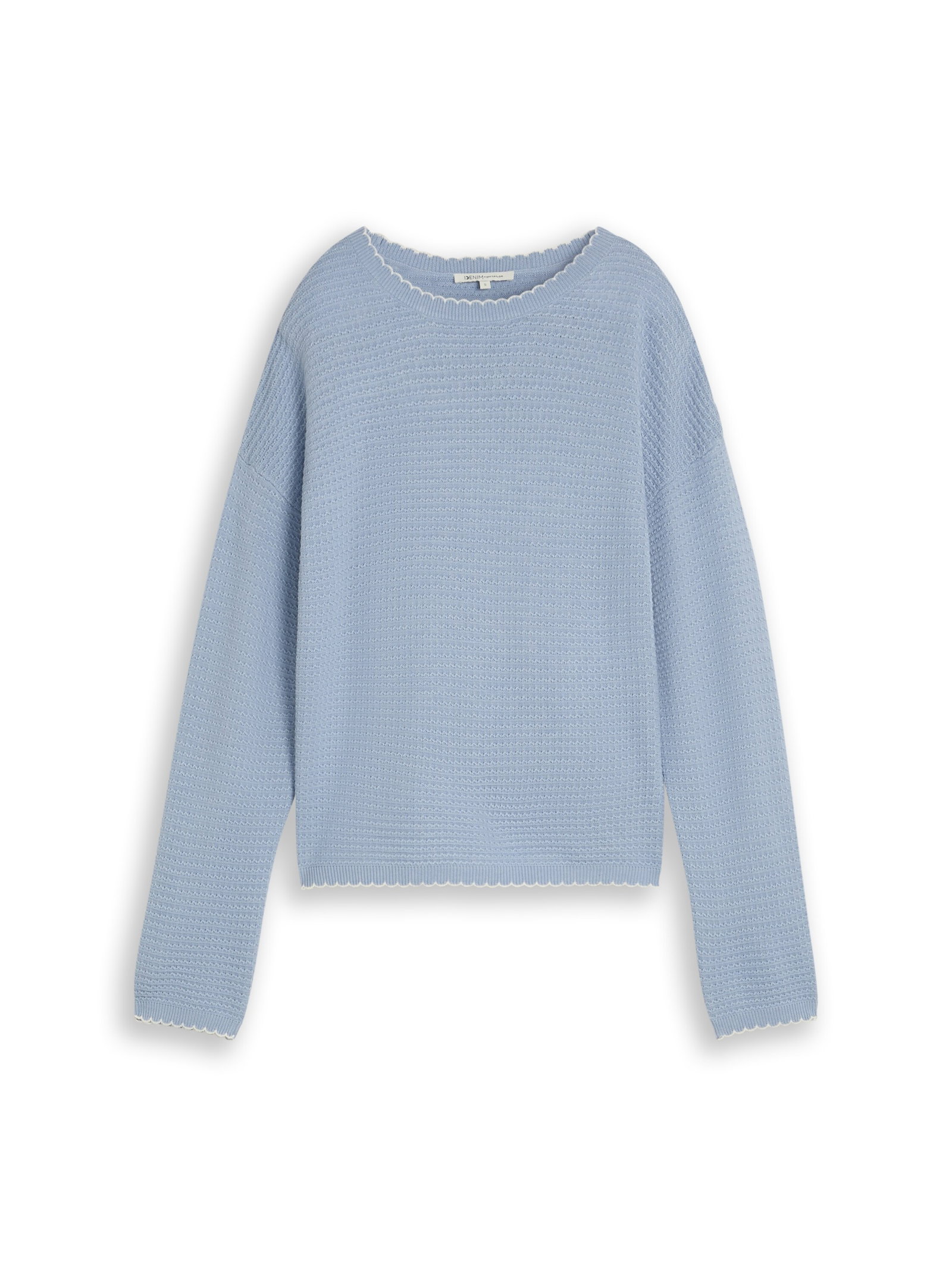 knit pullover with wavy edges, foggy sky blue #1