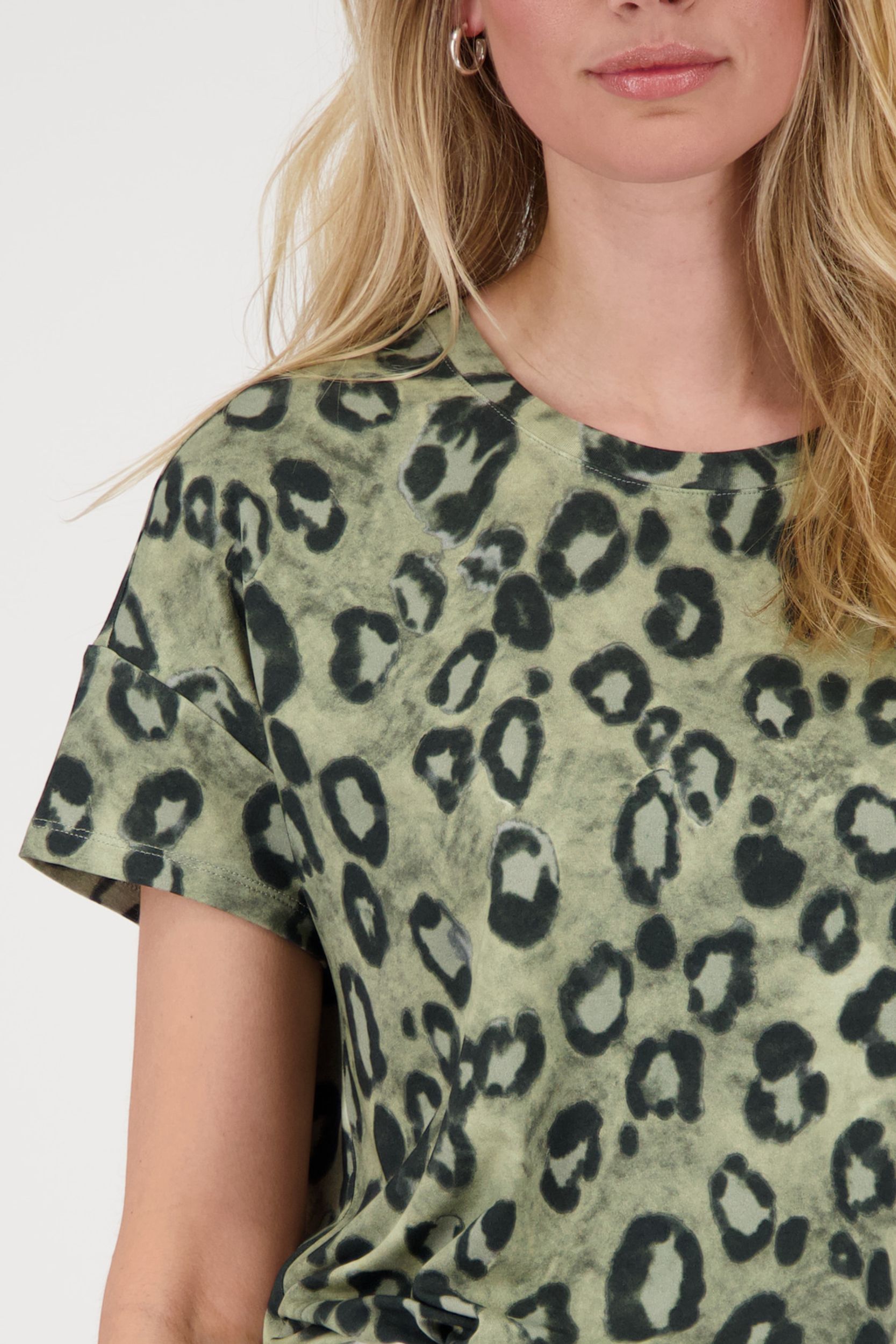 Monari |  T-Shirt, bamboo gemustert | 46 | light khaki gemustert