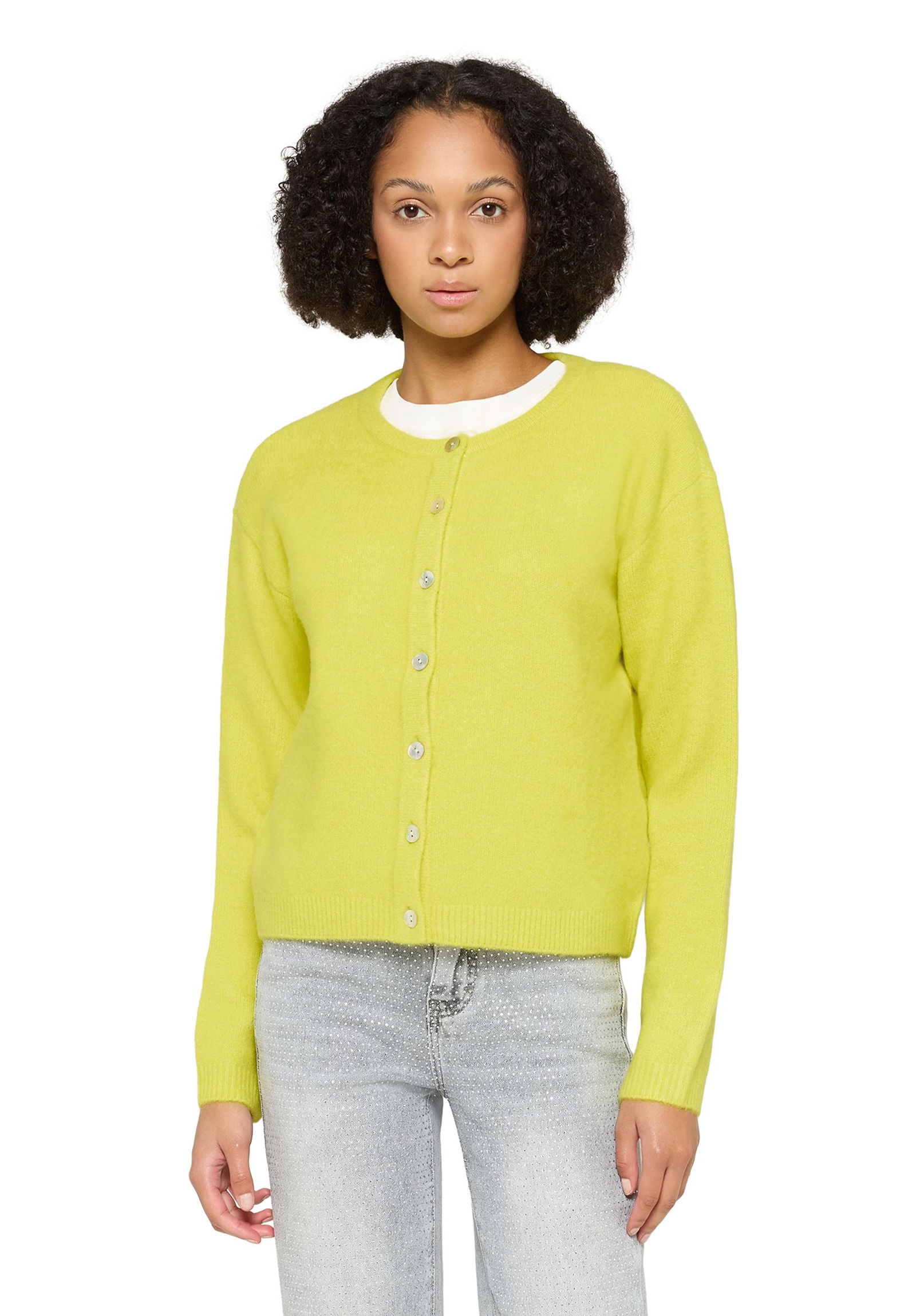 |  Strickjacke Kurz 1/1 Arm, Neon Yellow | 36