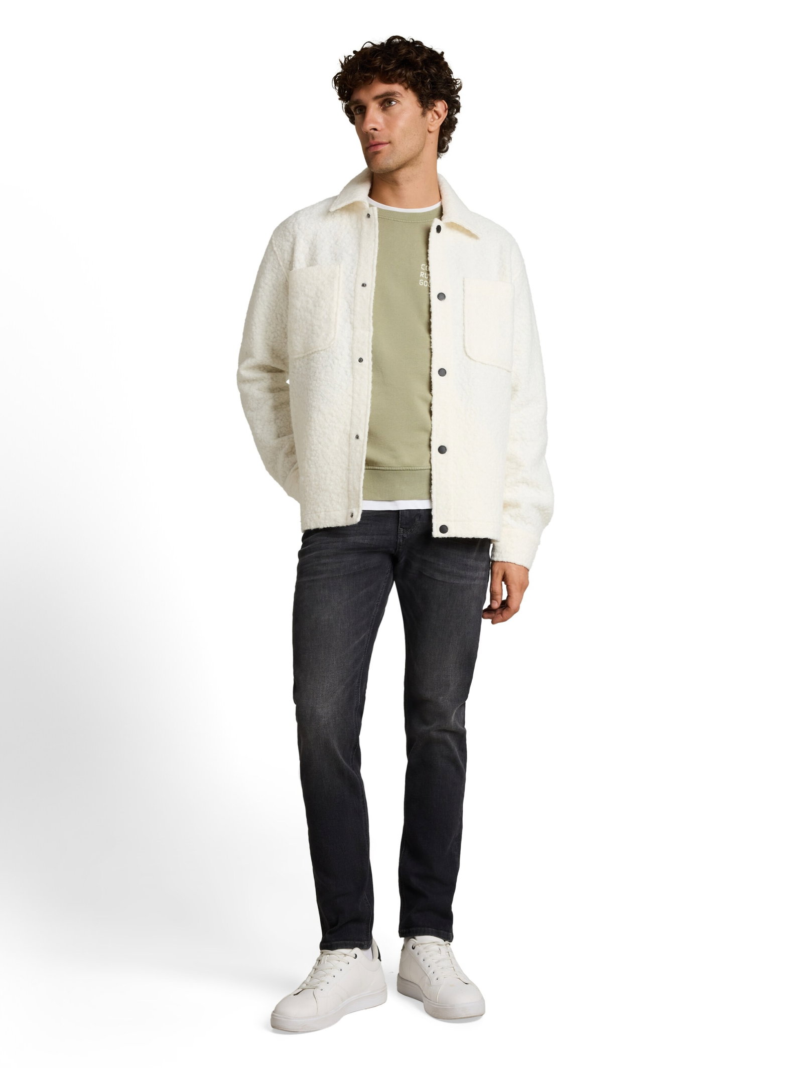 overdye print c-neck sweat, dark sage green #3