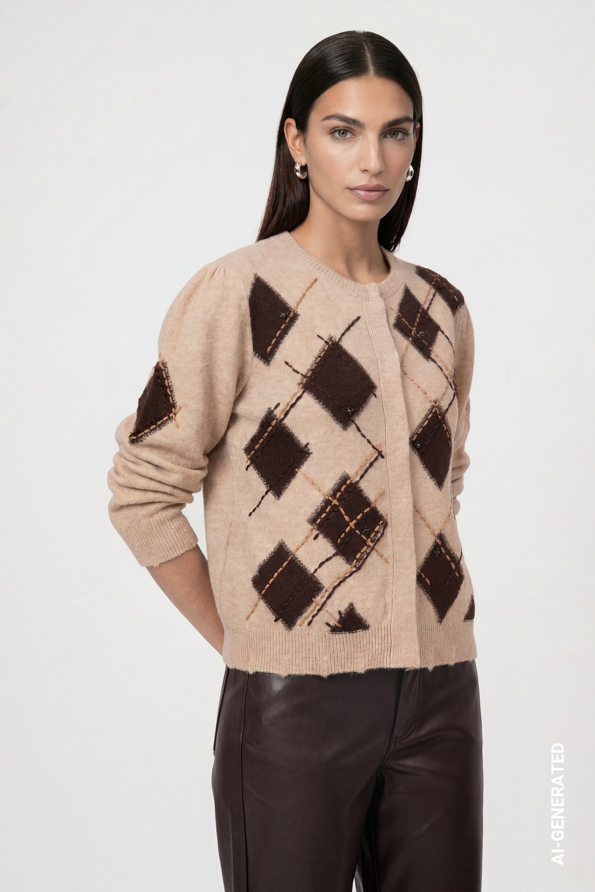 Strickjacke, cappuccino melange gemustert #2