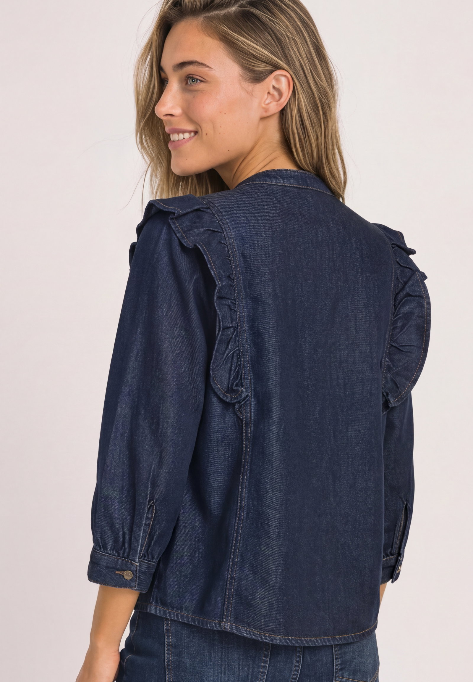Style Denim,Blouse,rinse wash, Dark Blue Soft Washed #4