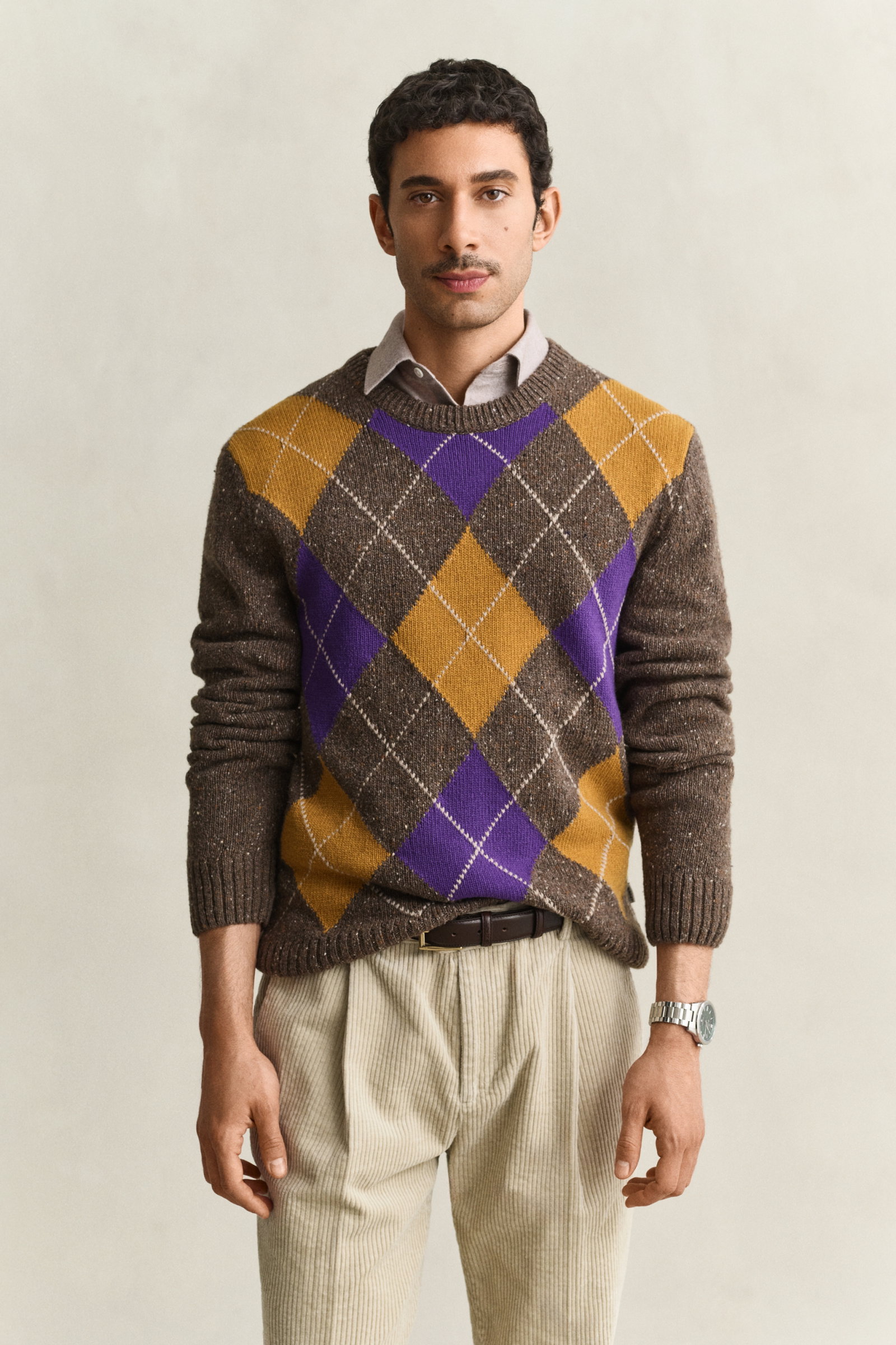 ARGYLE NEPS C-NECK, BROWN MELANGE #2