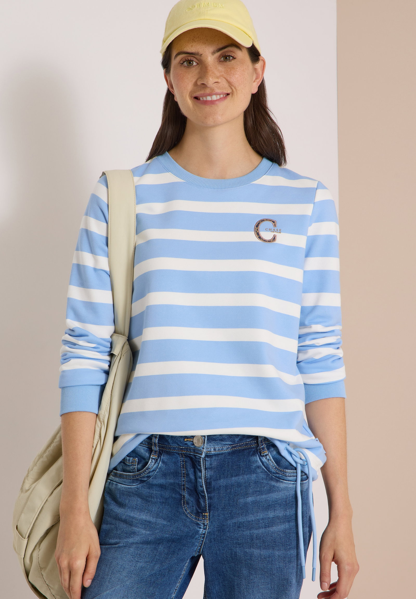 Striped Sweatshirt w. embroide, easy blue #3