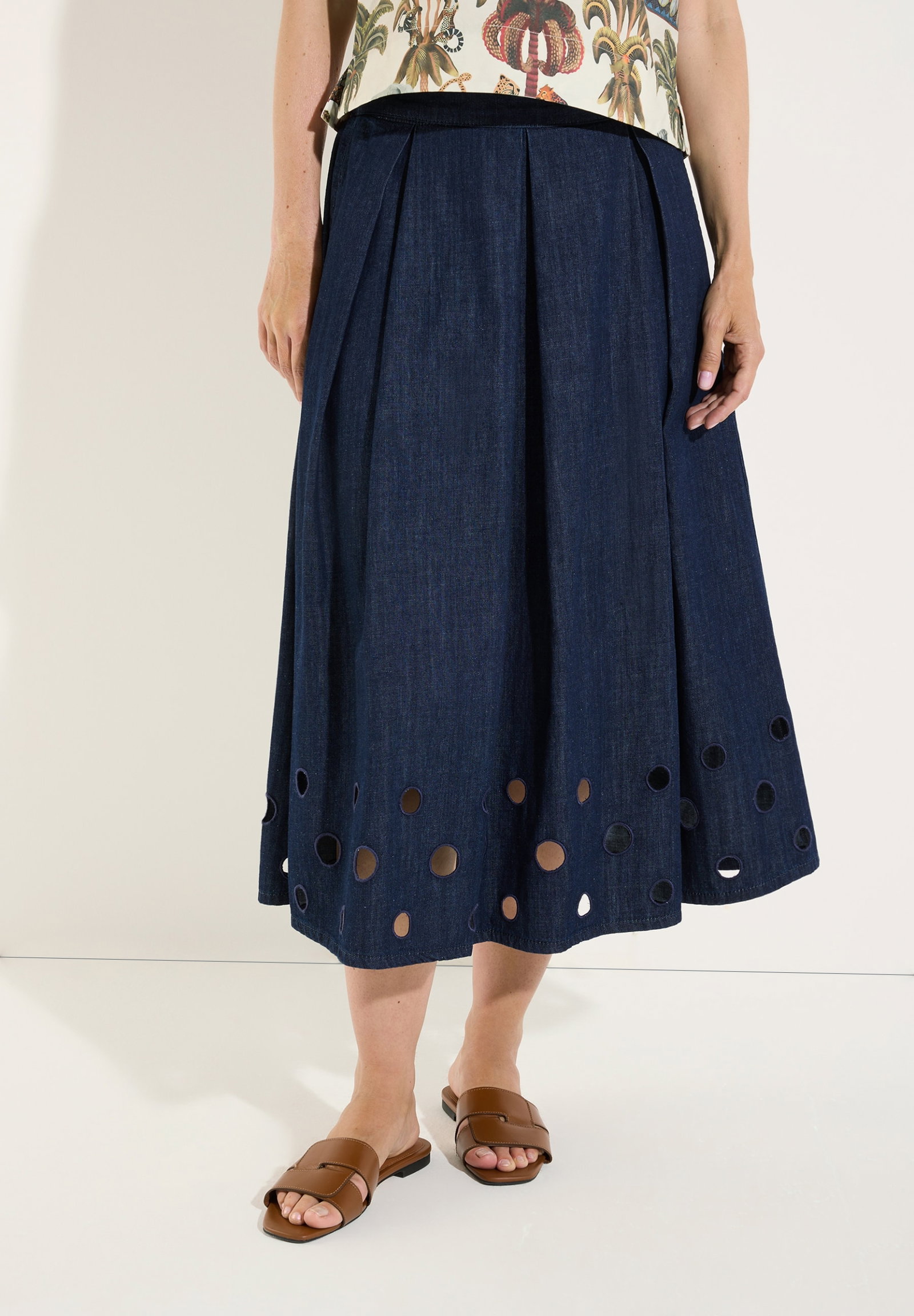 Embroidered Denim Skirt, dark blue denim #3