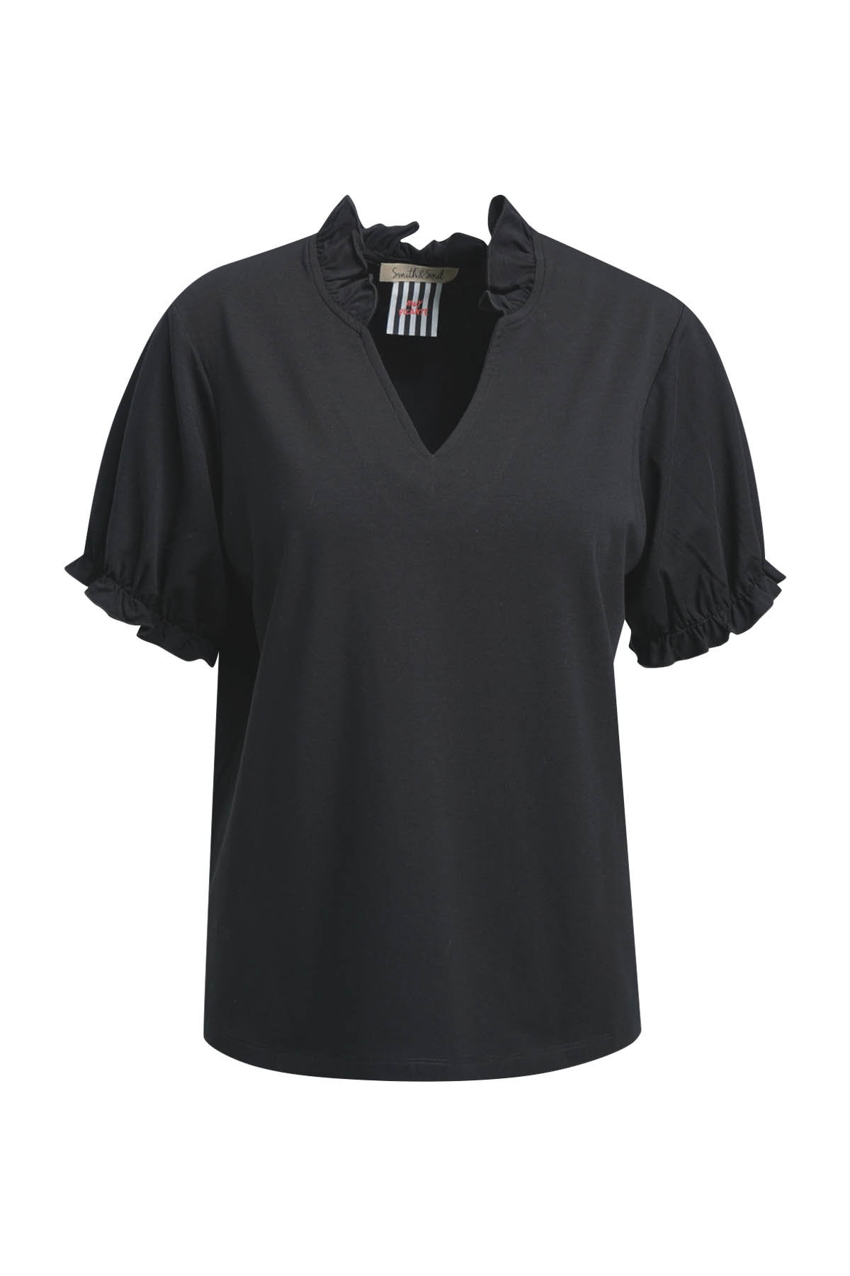 RELAXED T-SHIRT RUFFLE SLEEVES, BLACK #1
