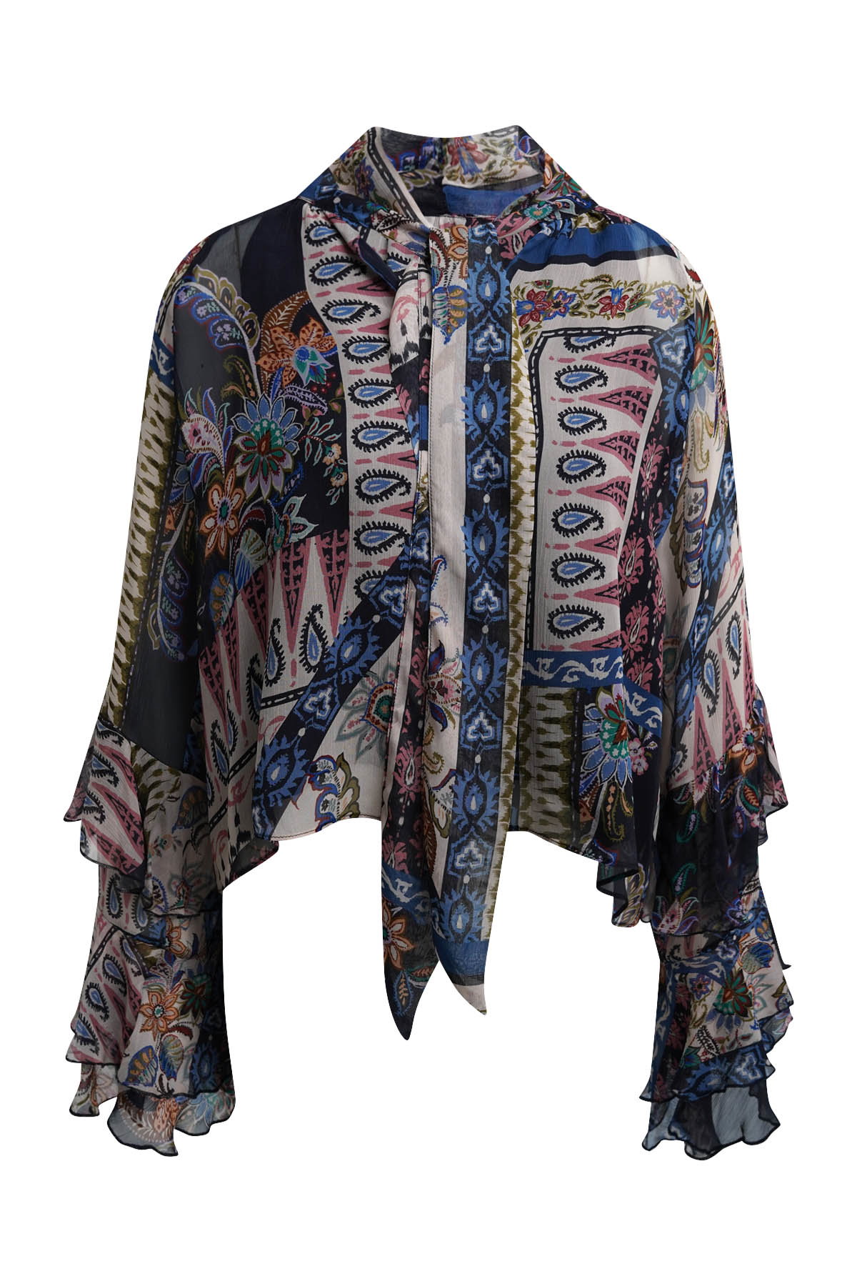 BLOUSE WITH BOW TIE NECKLINE AND DO, NAVY PRINT #5