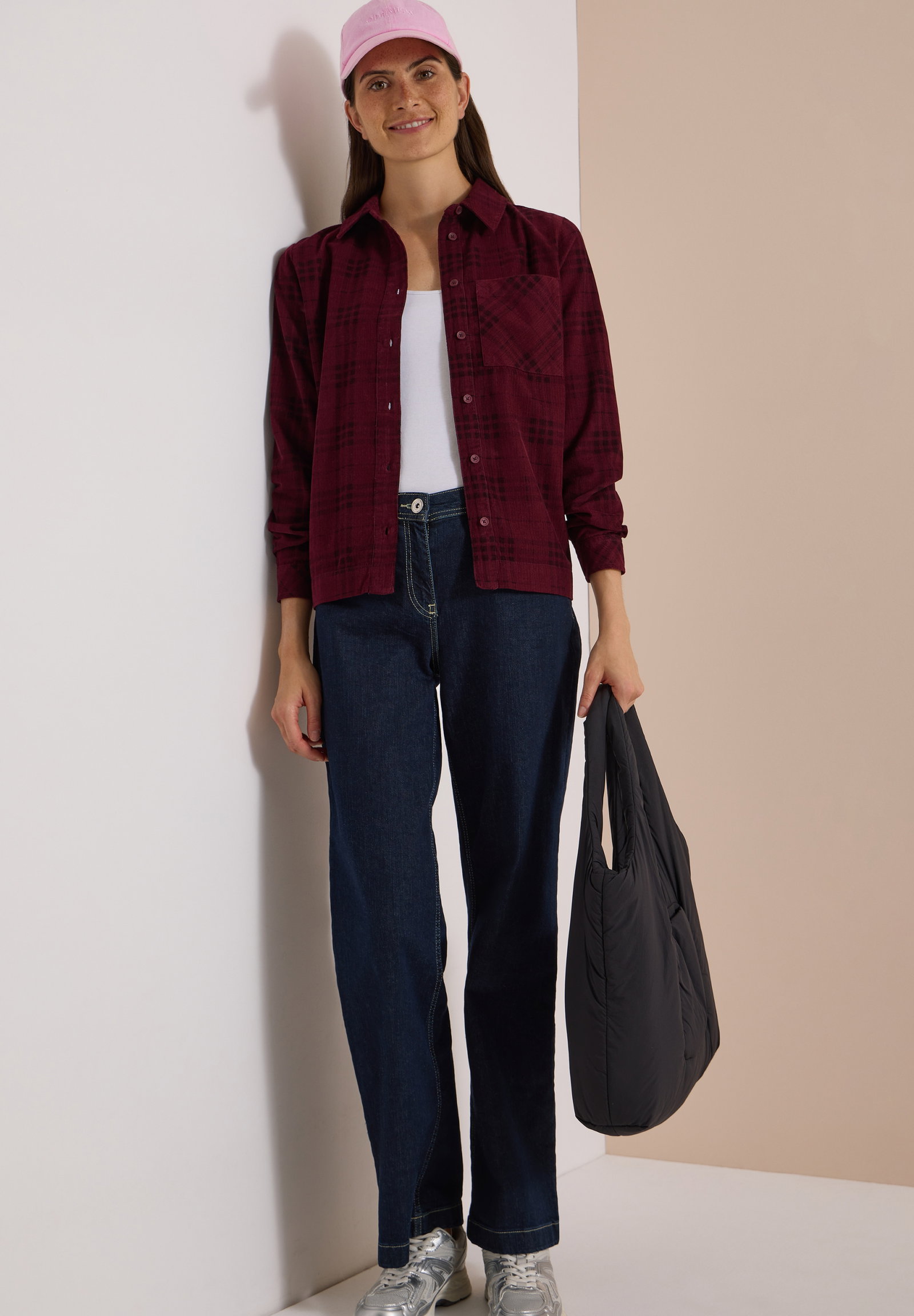 TOS Check Corduroy Blouse, berry red #5
