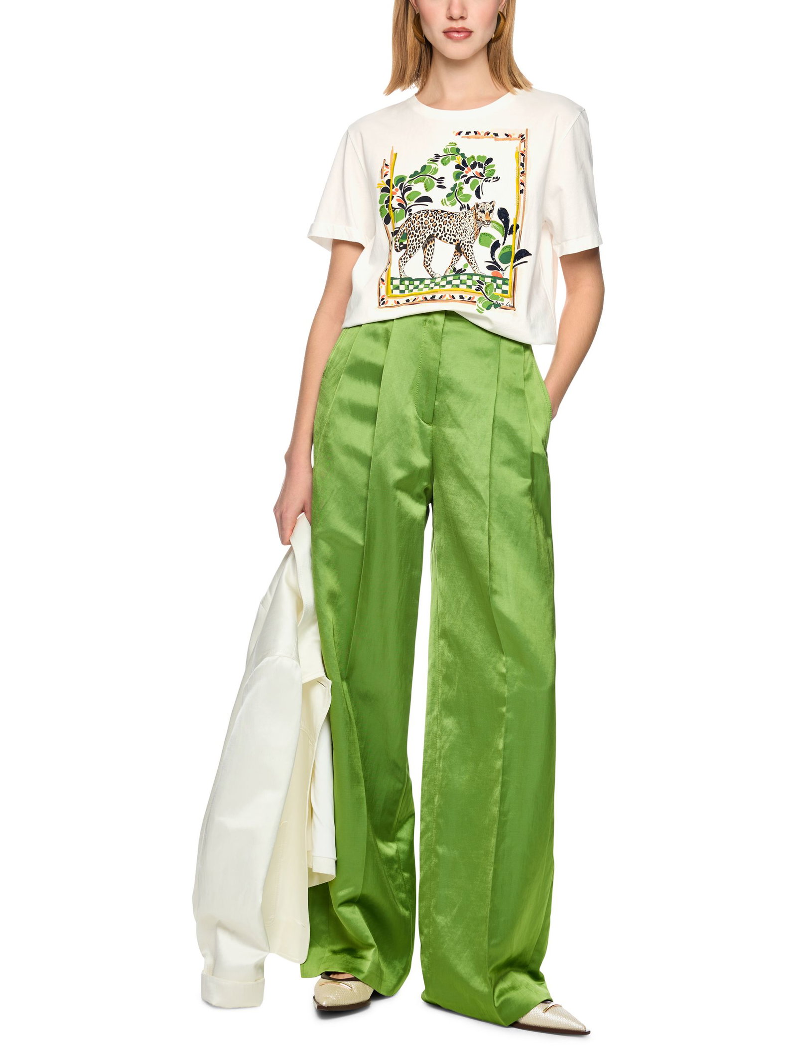 Marc Cain Collections |  Baumwoll-Shirt mit Leo-Motiv | 38 | off-white