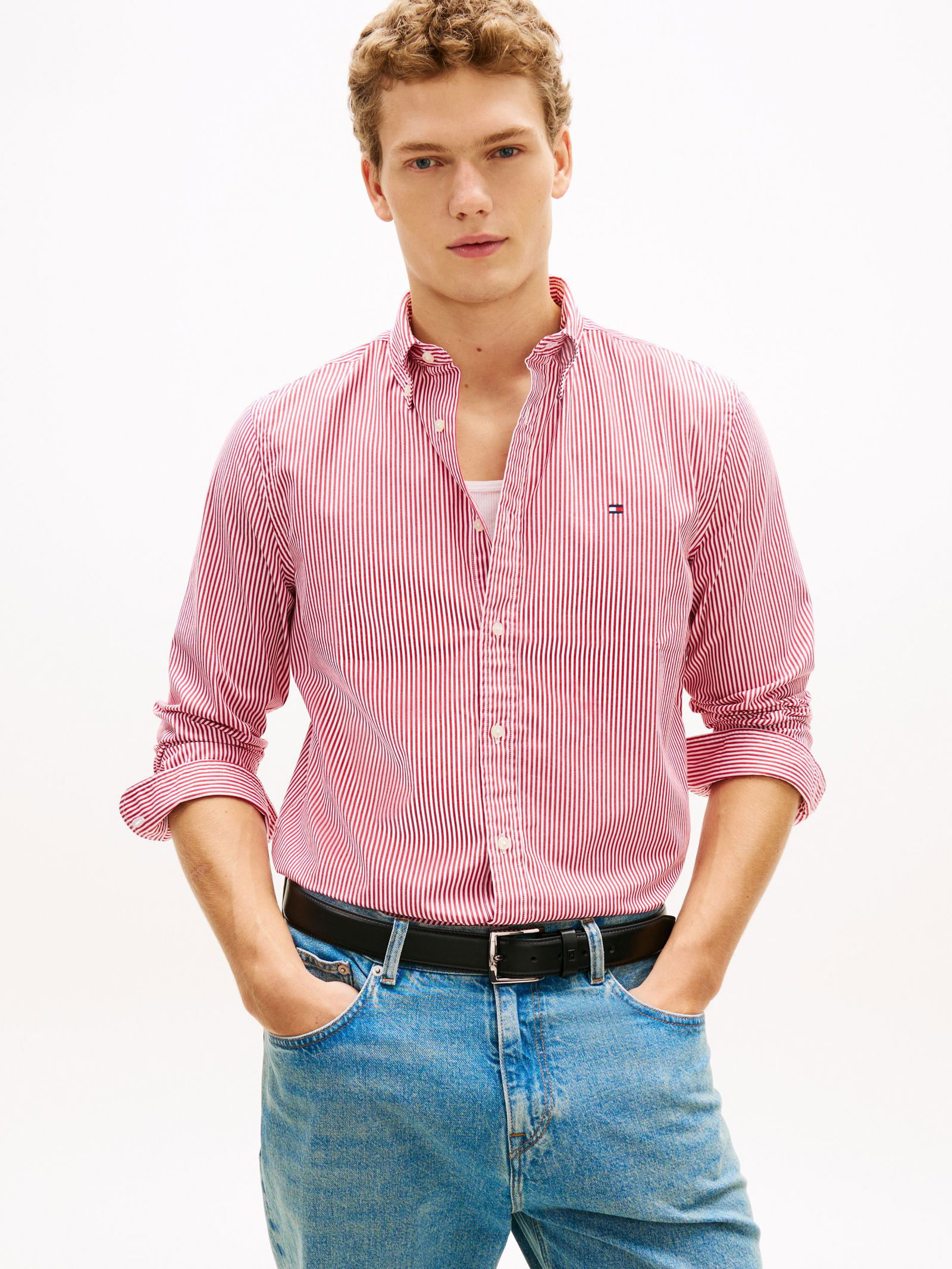 Tommy Hilfiger |  Tommy Hilfiger Hemd Modern Fit  | XL | breton fierce red/ecru