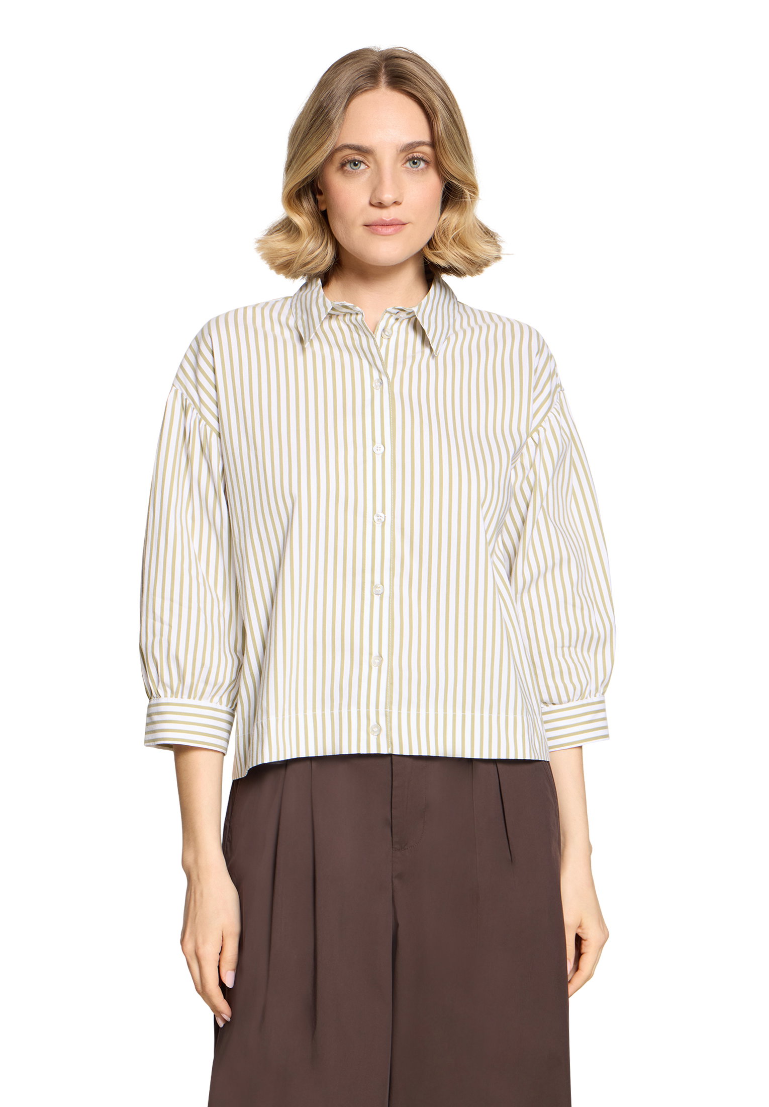 Bluse Kurz 3/4 Arm, Cream/Khaki #3