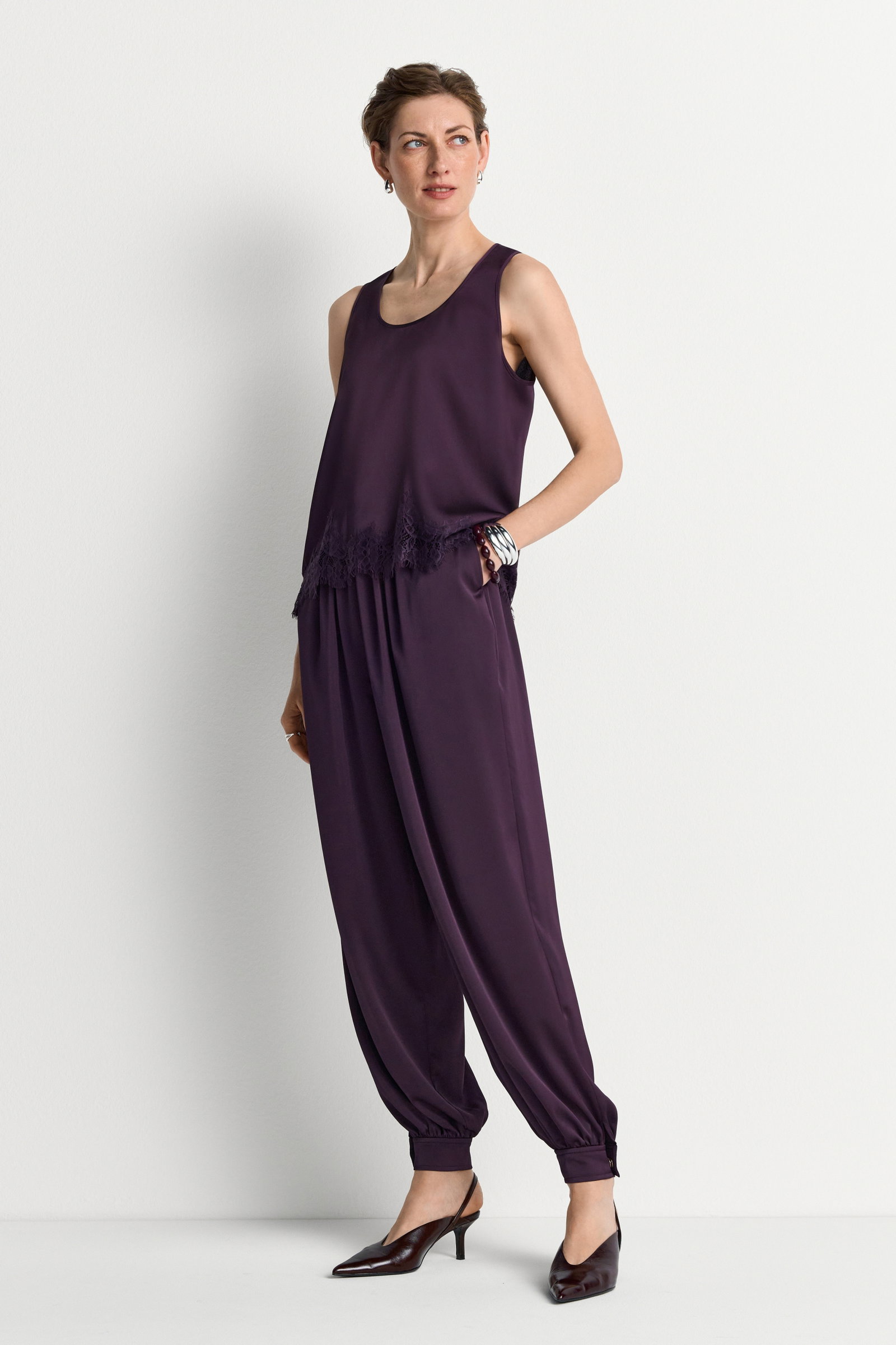 Satin Top with Lace, mulberry #2