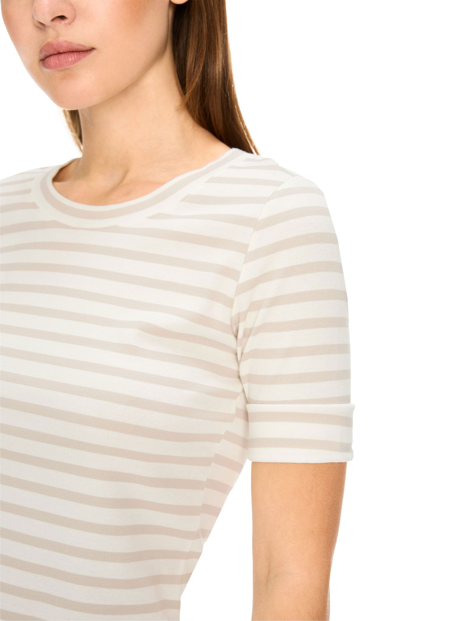 Marc Cain Additions |  Ringel-T-Shirt aus Baumwoll-Ripp | 42 | smoke