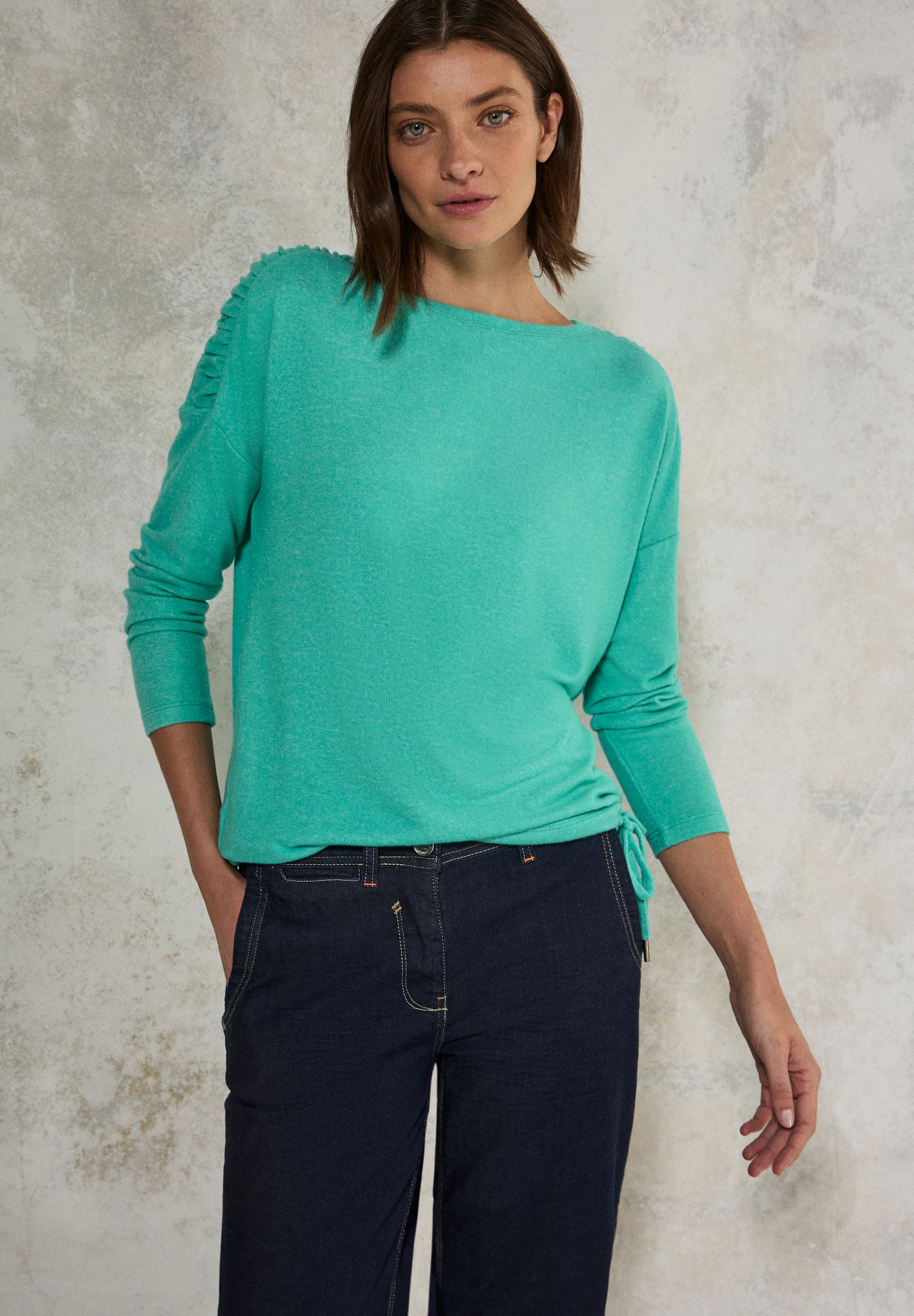  |  Solid Cosy Gathered T-Shirt, aventurine green melange | M