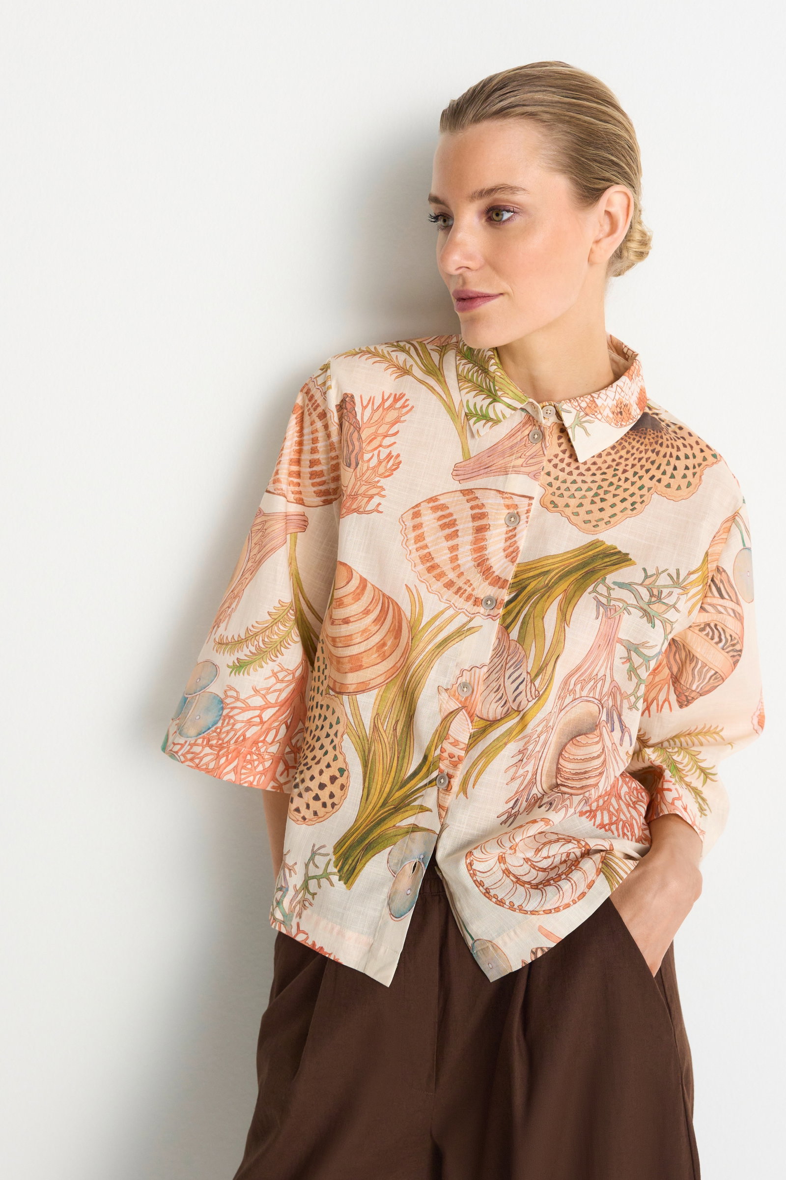 Printed Short Sleeves Blouse, soft papaya #3