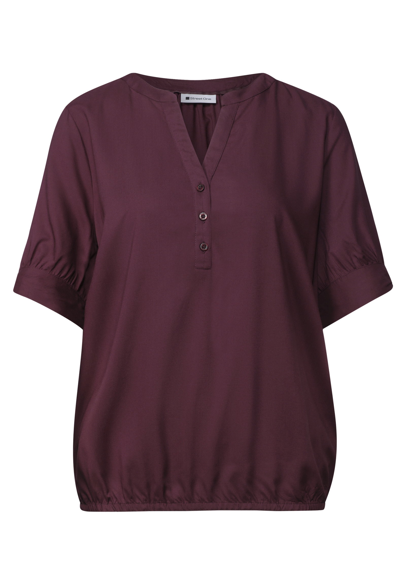 LTD QR Splitneck blouse w gath, rustic rouge #1