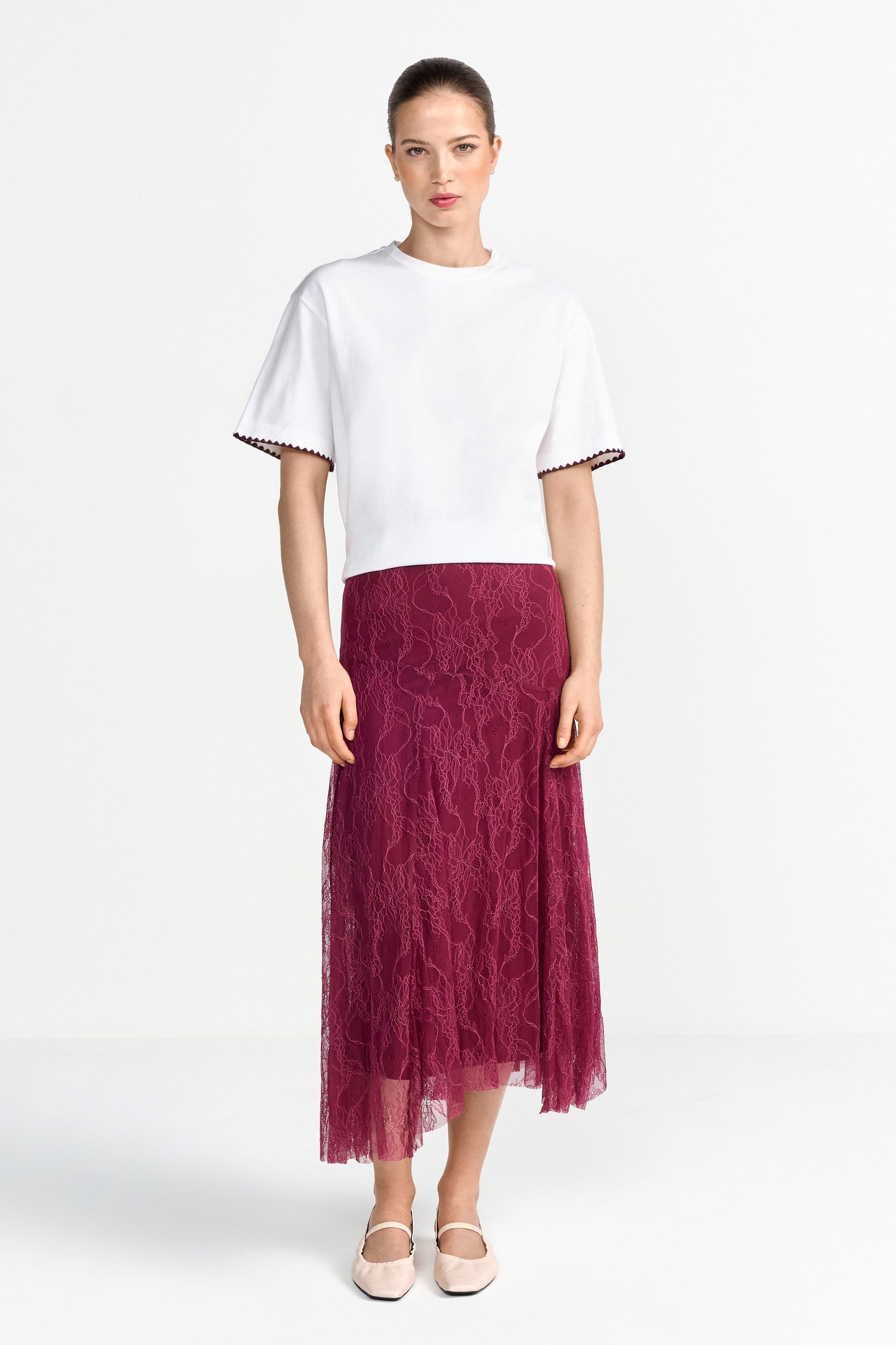  |  Lace Midi Skirt, ruby glow | L | ruby glow