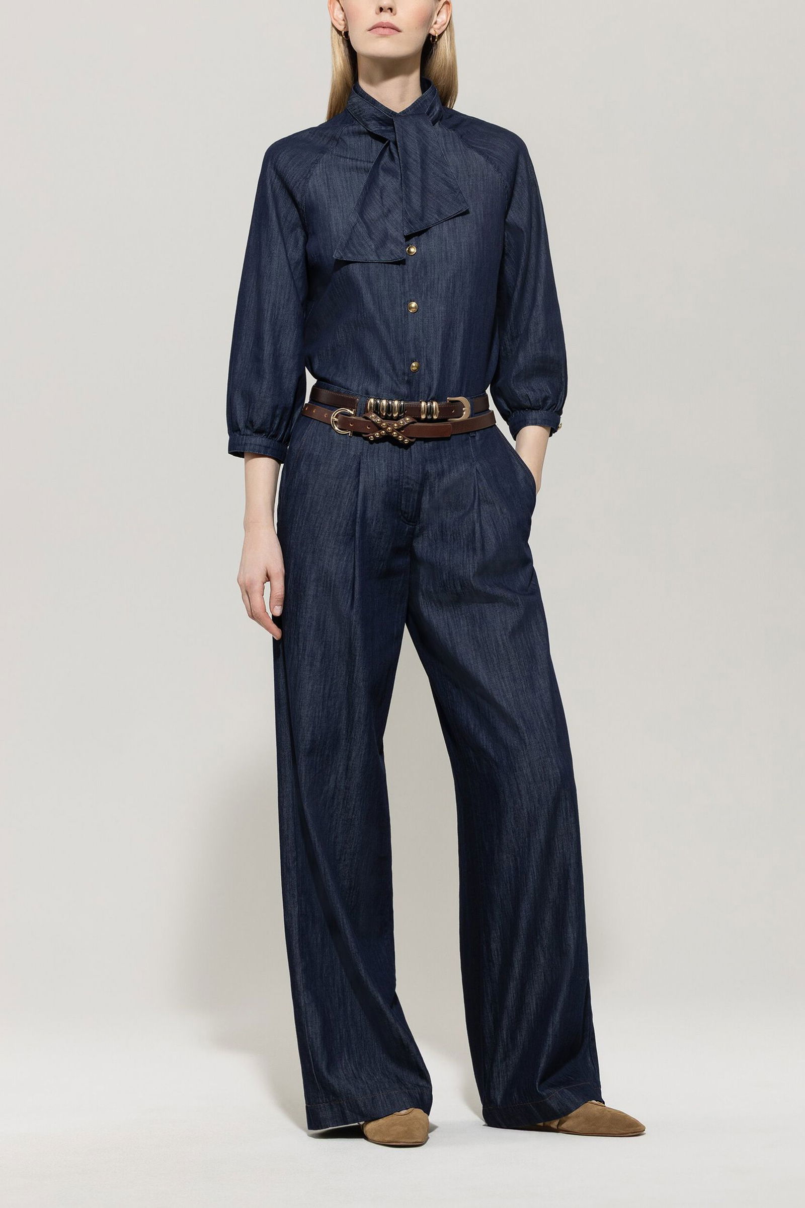 d089a600492472813c2598b8e0cc7134 Luisa Cerano | Denim-Bluse mit Schluppe, rinse wash | 42 | multi